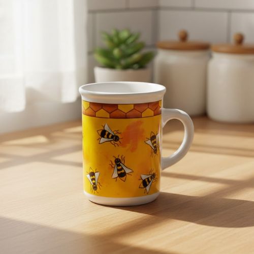 Gele mok met bijenopdruk