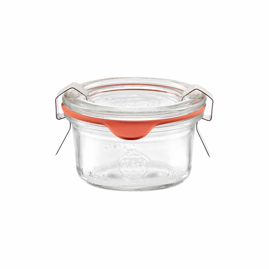 Weckpot 50ml - Inclusief glasdeksel, inmaakring en weckklemmen kopen bij Lekkerhoning.nl