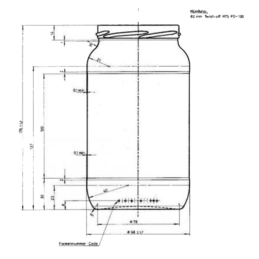 Rundes Glasgefäß 1062 ml - pro Tablett mit 12 Stück