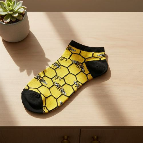 Enkelsokken met Bijenprint en Honingraat - Leuke Bijensokken Dames & Heren