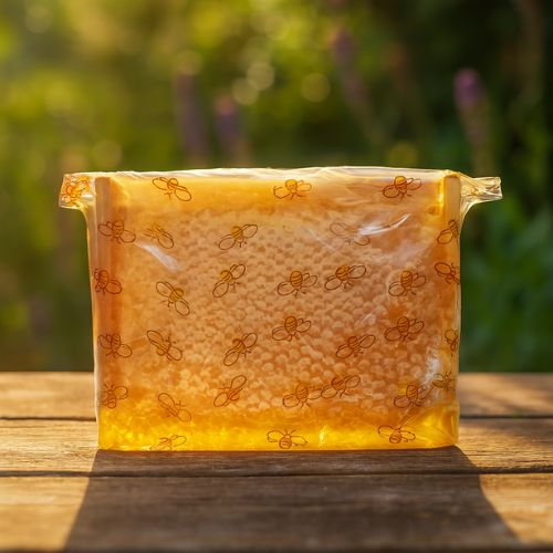 Echter roher Honig im originalen Holzrahmen