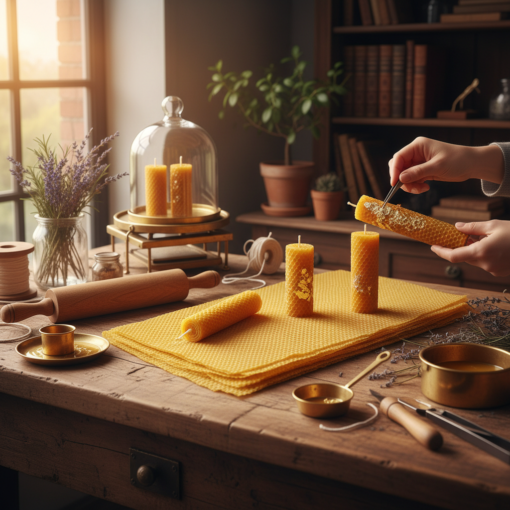 Zelf bijenwas kaarsen maken met goud 1:!